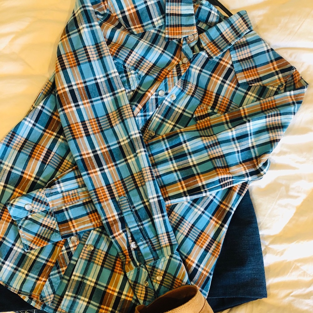 Blue/Orange Pearl Snap Cowgirl Shirt